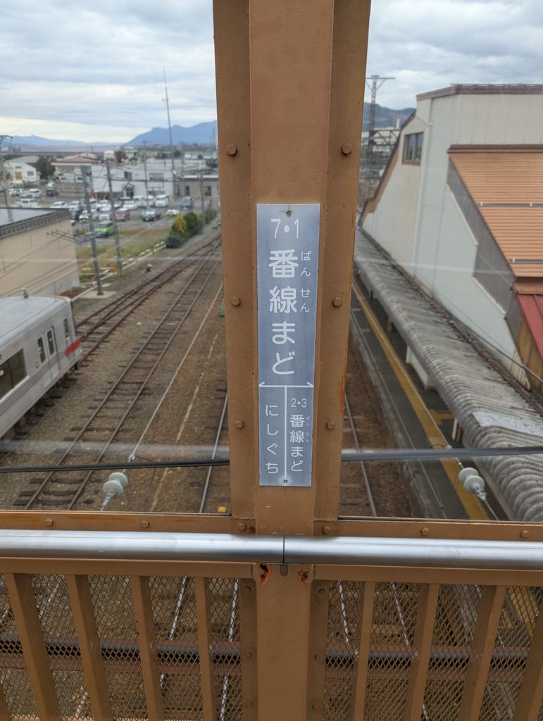 須坂駅の7-1番線案内窓から見えるホームと線路